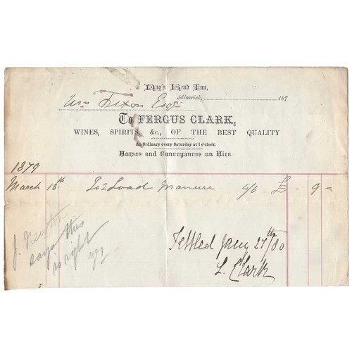 1879 billhead fergus clark - fergus,