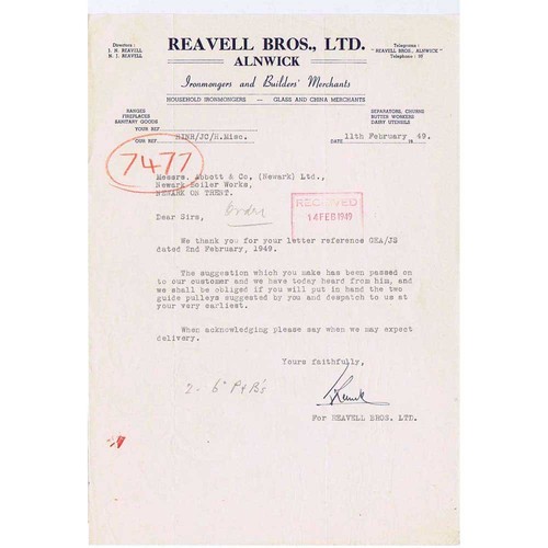 1949 billhead reavell bros - 1949,